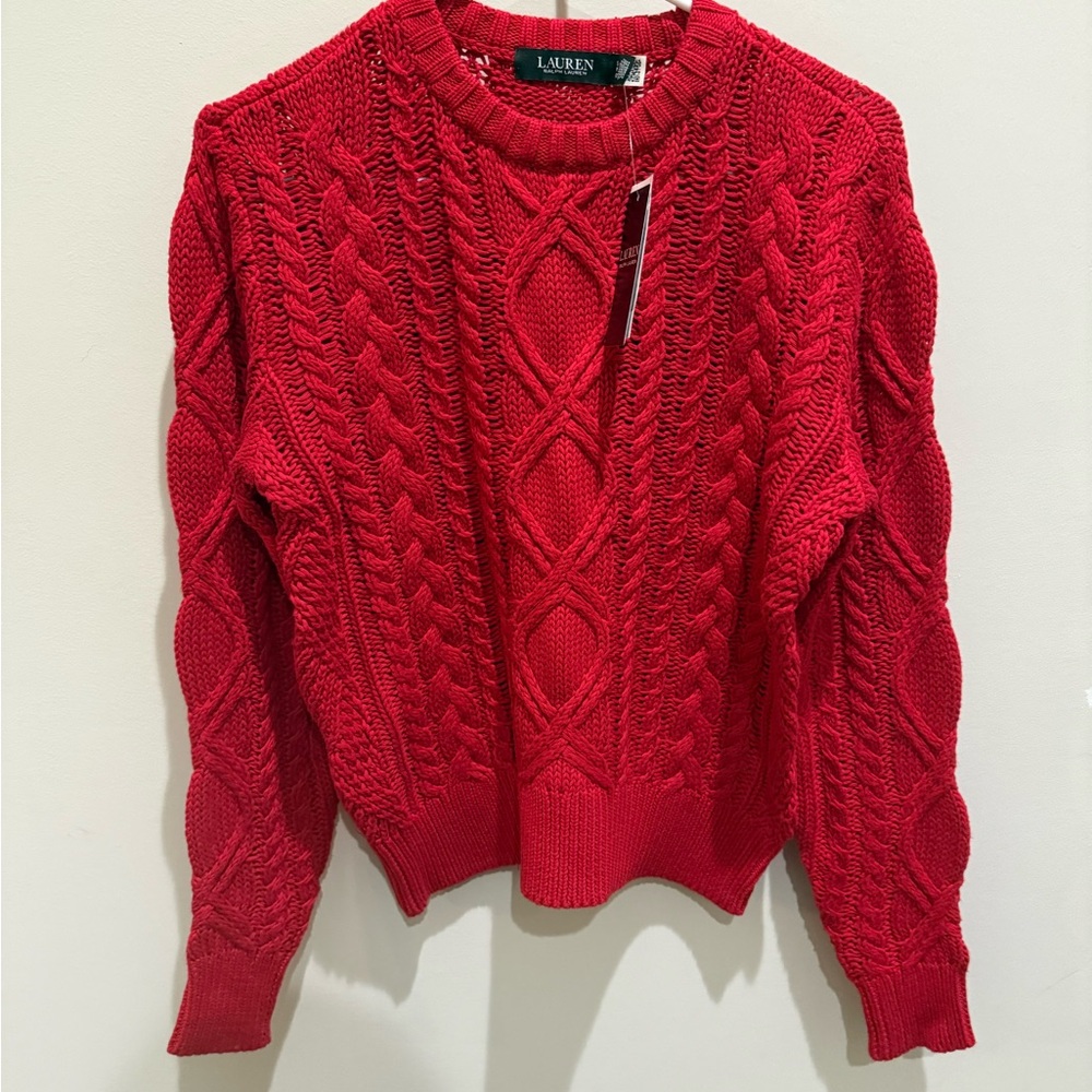 Ralph Lauren Vibrant Red Cable Knit Sweater
